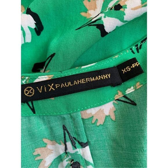 VIX Paula Hermany Petals Way Wrap-Effect Floral-Print Voile Mini Dress Green XS - Picture 9 of 12